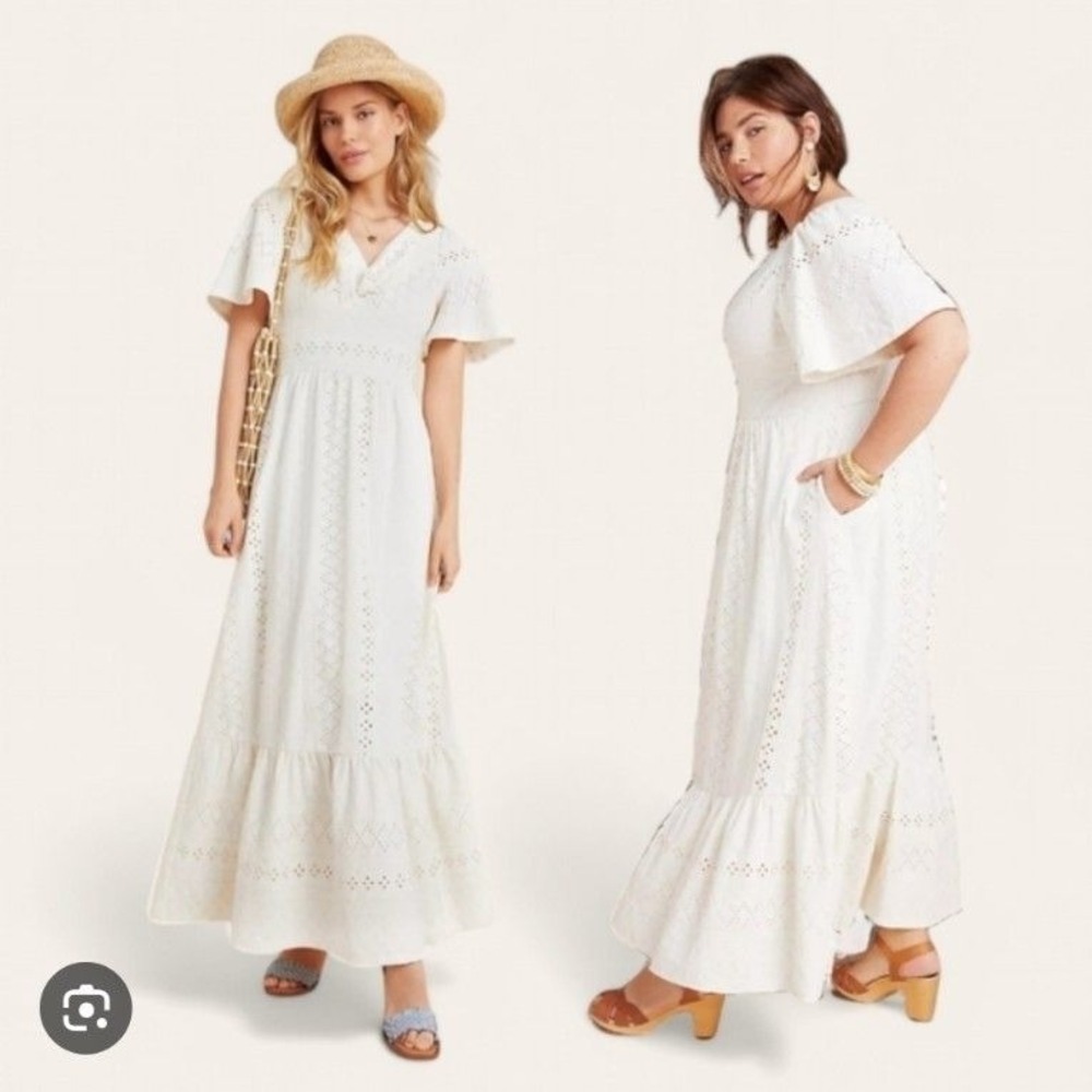 Maeve Anthropologie Rochelle Eyelet Maxi Dress Off White Crochet XS‎ Feminine